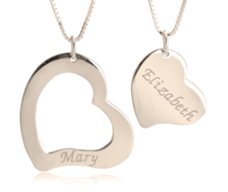 MOTHER DAUGHTER HEART CUT OUT NECKLACE SET: STERLING SILVER, 24K GOLD, R... - £127.88 GBP