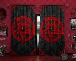 Red Pentagram Curtains, Satanic Goth Home Decor, Window Drapes, Sheer and Blacko - £131.09 GBP