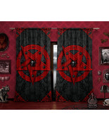Red Pentagram Curtains, Satanic Goth Home Decor, Window Drapes, Sheer an... - £130.70 GBP