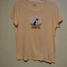 J. Crew Collector Tee Frenchie Puppy Globe Pink sz M - £8.54 GBP