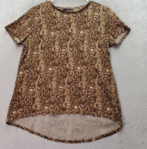 Zara Basic Blouse Top Womens Small Brown Snakeskin Print Short Sleeve Crew Neck - £14.49 GBP