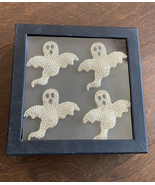 Tahari Silver Rhinestone Jeweled Napkin Rings SEt Of 4 Halloween Ghosts - £27.50 GBP