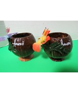 Set Of 2 Hand Made Coconut Mugs Decorative Hawaii Flowers 4.5&quot; Tall - £15.79 GBP
