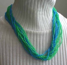 Fabulous Blue &amp; Green Acrylic Waterfall Necklace 1960s vintage - £14.29 GBP