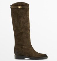 MASSIMO DUTTI BNWT 2025. KHAKI LEATHER SPLIT SUEDE RIDING BOOTS. 1000/650 - $307.98