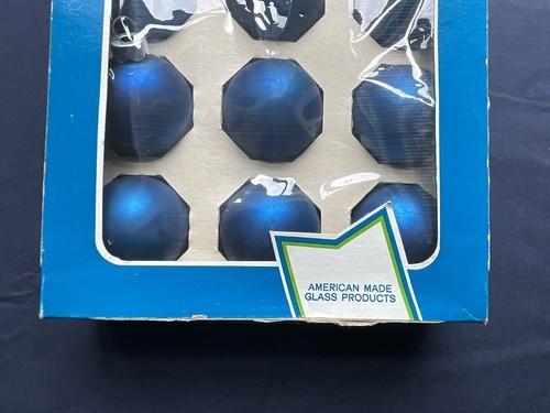 Vintage Box Of 12 Coby Glass Christmas Ornaments Blue IOB MCM Item image 3