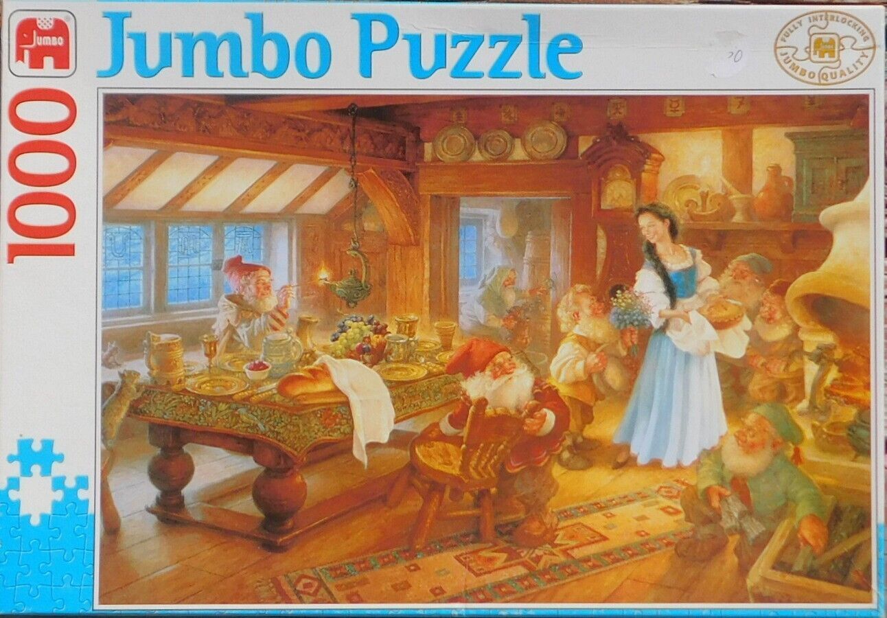Jumbo Puzzles Scott Gustafson Snow White and the 7 Dwarfs 1000 pc Used Jigsaw Pu - $14.84
