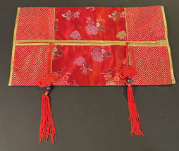 Festive Gold &amp; Red Tissue Box Cover Gold Tassels 14in x 8in Hook Loop Opening - £14.70 GBP