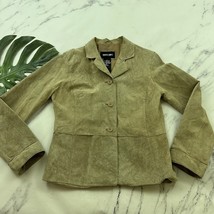 Brandon Thomas Womens Vintage Y2k Suede Jacket Size M Taupe Gray Patchwork - $42.56
