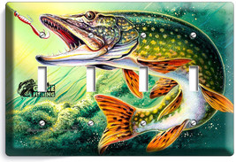 Gone Fishing Pike Lure Lake 4 Gang Light Switch Wall Plate Room Home Cabin Decor - £14.86 GBP