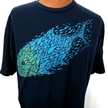 Akua Creative Ulua Schooling Fish  XXL Blue T Shirt Hand Printed Graphic - $33.99