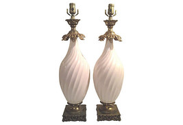 Hollywood Regency Ivory Swirled Ceramic Table Lamps-A Pair - £1,553.91 GBP