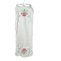 White Needlepoint Table Runner Handmade Lace Border Rose Bouquet Vintage U - £17.19 GBP