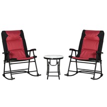 Red Bistro Patio Set: Rocking Chairs &amp; Glass Table - £201.12 GBP