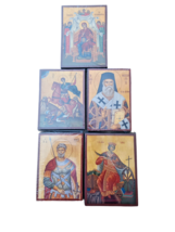 Lot 5 Pcs Greek Orthodox Byzantine Style 5 1/2&quot; Wall Mounted Wooden Icons - £24.78 GBP