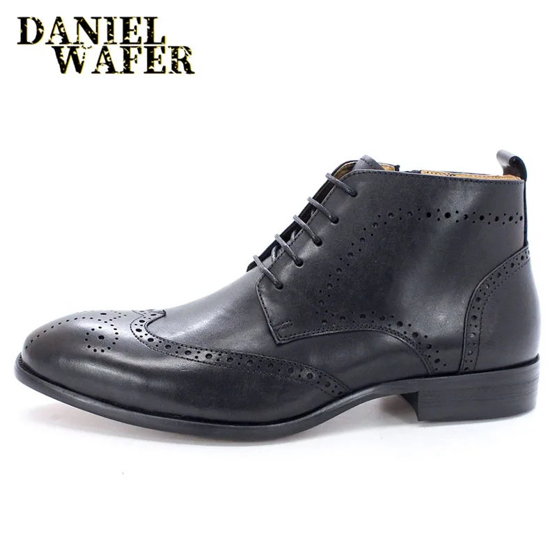 Clic Men Ankle Boots Casual Leather Shoes Western boy Boots Black Brown Wingtip  - £157.11 GBP