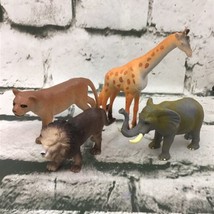 Wild Animal Figures Lot Of 4 Lion Lioness Giraffe Elephant Nature Toys  - £9.34 GBP