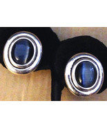 Vintage 1970s Oval Silver Frame Bezel Set Blue Cats Eye Cabochon Post Ba... - $792.50 MXN