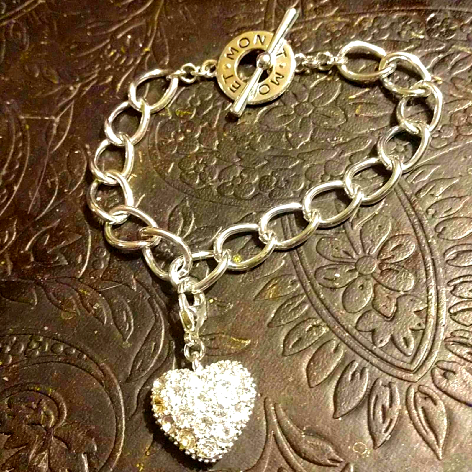 Monet Silver Heart Charm Bracelet - £19.41 GBP