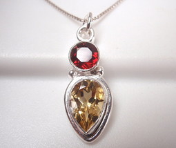 Small Faceted Garnet and Citrine 925 Sterling Silver Pendant Corona Sun - £13.65 GBP