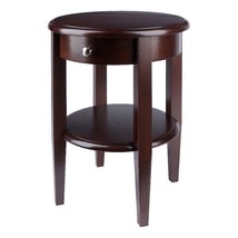 Winsome Concord Round Transitional Solid Wood End Table with 1-Drawer in Walnut - £111.19 GBP