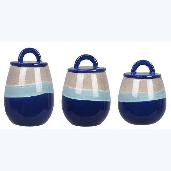 ceramic Artistic Blue 3 Pcs Canister Set - $118.68