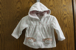 Carter's White Fleece Zip Jacket with Hood & Monkeys - Girls Size 12 Months - $5.99