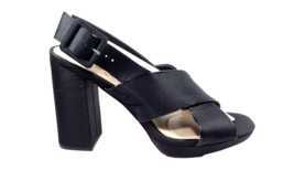 Size 7.5 NINA Women High Block Heel Slingback Sandal Black Cross Straps Sateen - £21.33 GBP