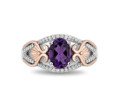 Enchanted Disney Fine Jewelry Ariel Oval Amethyst and Diamond Ring Wedding Ring - £96.09 GBP