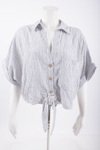 Zara Women Knotted Blouse Top L White Gray Striped Button Front 2949/027... - £23.73 GBP