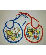 Baby Boy 2 Bibs Vtg Playskool 1991 I Love Mommy I Love Daddy Fabric Ties  - £17.70 GBP