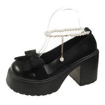 Fashion Bowtie Chunky Platform Pumps Women Pearl Ankle Strap Mary Jane Shoes Wom - £57.54 GBP