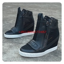 new woman inner heel high top mesh ankle boots woman wedge inside mesh leather h - £152.06 GBP