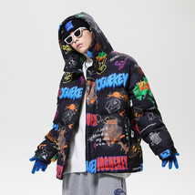 Douyin Graffiti Design Hooded Cotton Jacket - $85.00