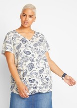 John Baner Indigo/White Paisley Print Blouse Uk 24 Plus Size (fm68-9) - £30.57 GBP