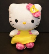 Sanrio Hello Kitty Pink Yellow Dress Teddy Bow Plush Cat Stuffed Animal Doll 6&quot; - £15.41 GBP