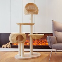 4-Level Cat Tree with Natural Sisal Scratching Posts and Teasing Rope 63“H - £237.35 GBP