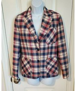 Vintage Spiegel Women&#39;s Blazer Red White and Blue Plaid Size 5/6 Small P... - £14.56 GBP