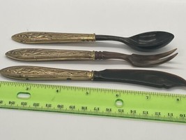 Vintage bakelite ? gold metal handle set of small fork knife spoon - £21.68 GBP