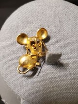 Vintage Signed Avon Mouse Brooch Gold Tone Articulated Glasses Rhineston... - $9.69