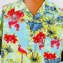 Aloha Hawaiian 3 XL Shirt Flamingos Tiki Huts Hibiscus Palm Trees Tropical - £47.07 GBP