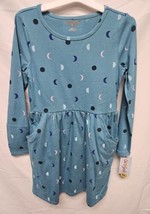 New Girls&#39; Printed Long Sleeve Knit Dress Small 6/6X Cat &amp; Jack, Aqua Moon - £7.73 GBP