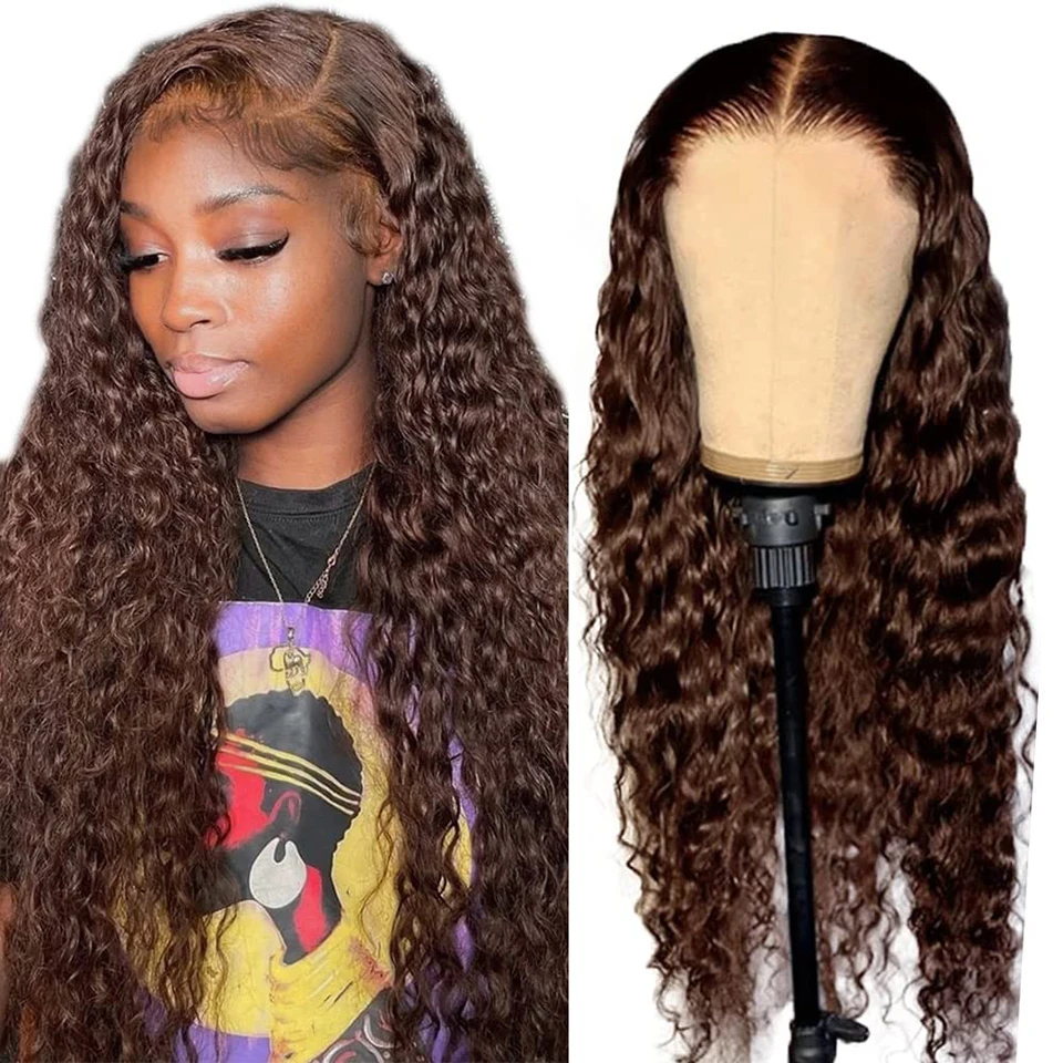 Chocolate Brown Deep Wave Lace Front Wigs 13x4 Lace Frontal Wigs Brazilian Deep - £90.14 GBP+