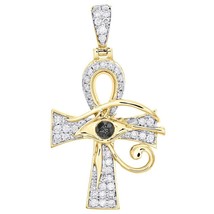 0.70 Ctw Simulated Diamond 14K Yellow Gold Over Evil Eye Ankh Cross Pendant 1.5&quot; - £63.50 GBP