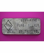 25 OZ Silver Hand Poured Bar EPM Vintage Very Rare Bullion  .999 Fine 6021 - $2,178.82 CAD