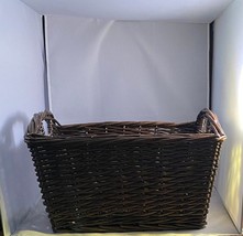 Vintage Rectangular Brown Wicker Storage Basket with Built-in Handles - $23.00