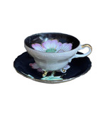 VINTAGE CHUGAI BONE CHINA TEA CUP &amp; SAUCER JAPAN BLACK PINK &amp; GOLD Raised - $28.04