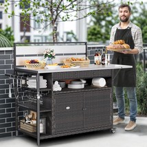 Xl Outdoor Bar Cart, Outdoor Bar Table &amp; Storage Cabinet, Wheels And Stainless S - £684.07 GBP