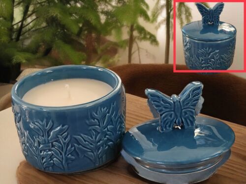 Better Homes & Garden 1 Wick Candle Fresh Ocean Flower Ceramic Jar Butterfly Top - £28.02 GBP
