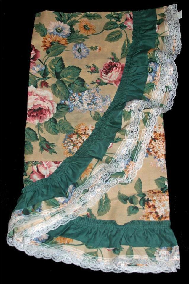 VTG Gorgeous Colorful Shabby Floral Lace Trim 68 x 70 Tan Tablecloth USA... - $36.99